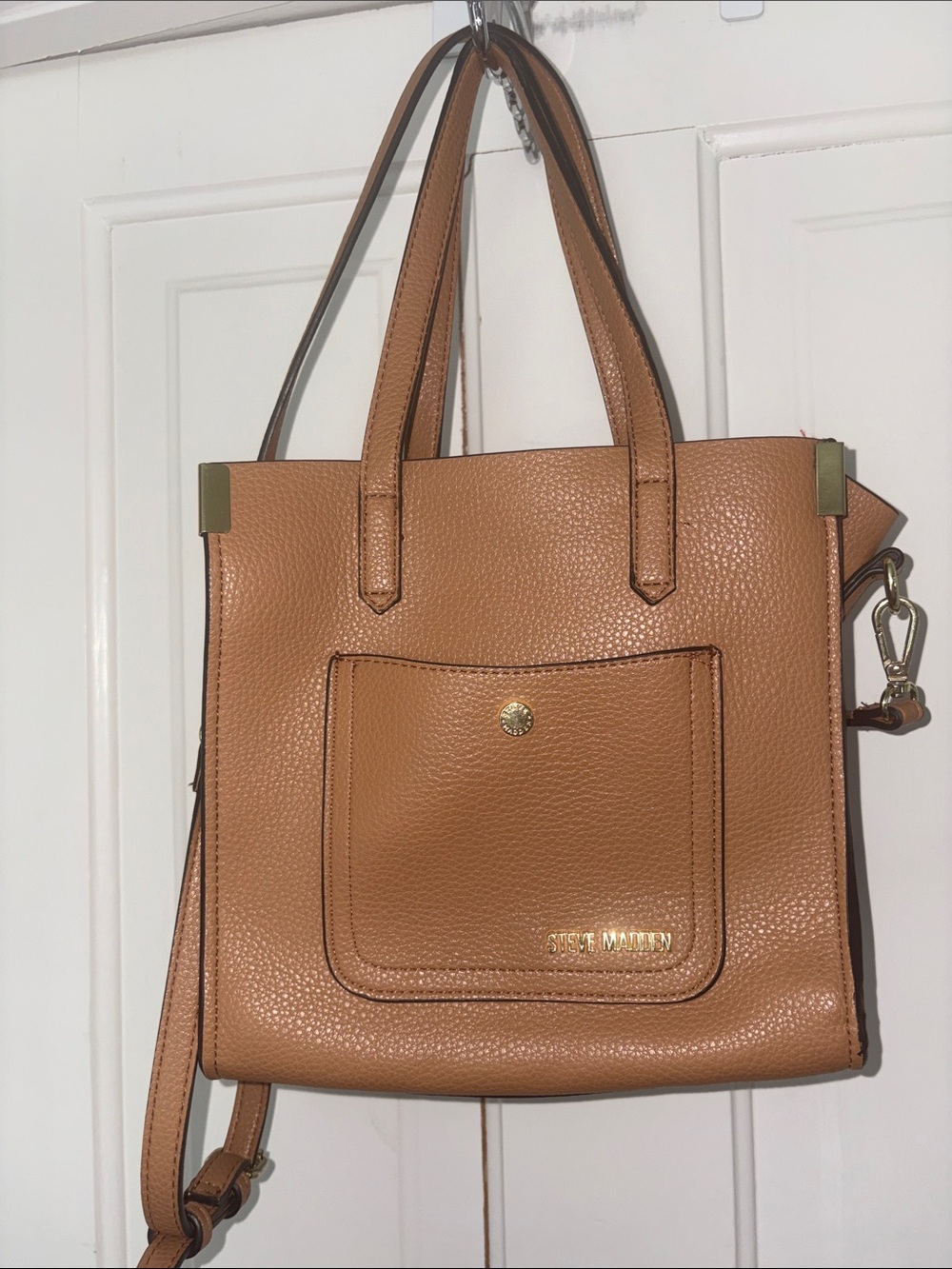 Steve Madden darker tan Pebbled Leather Shoulder Tote with Front Pocket